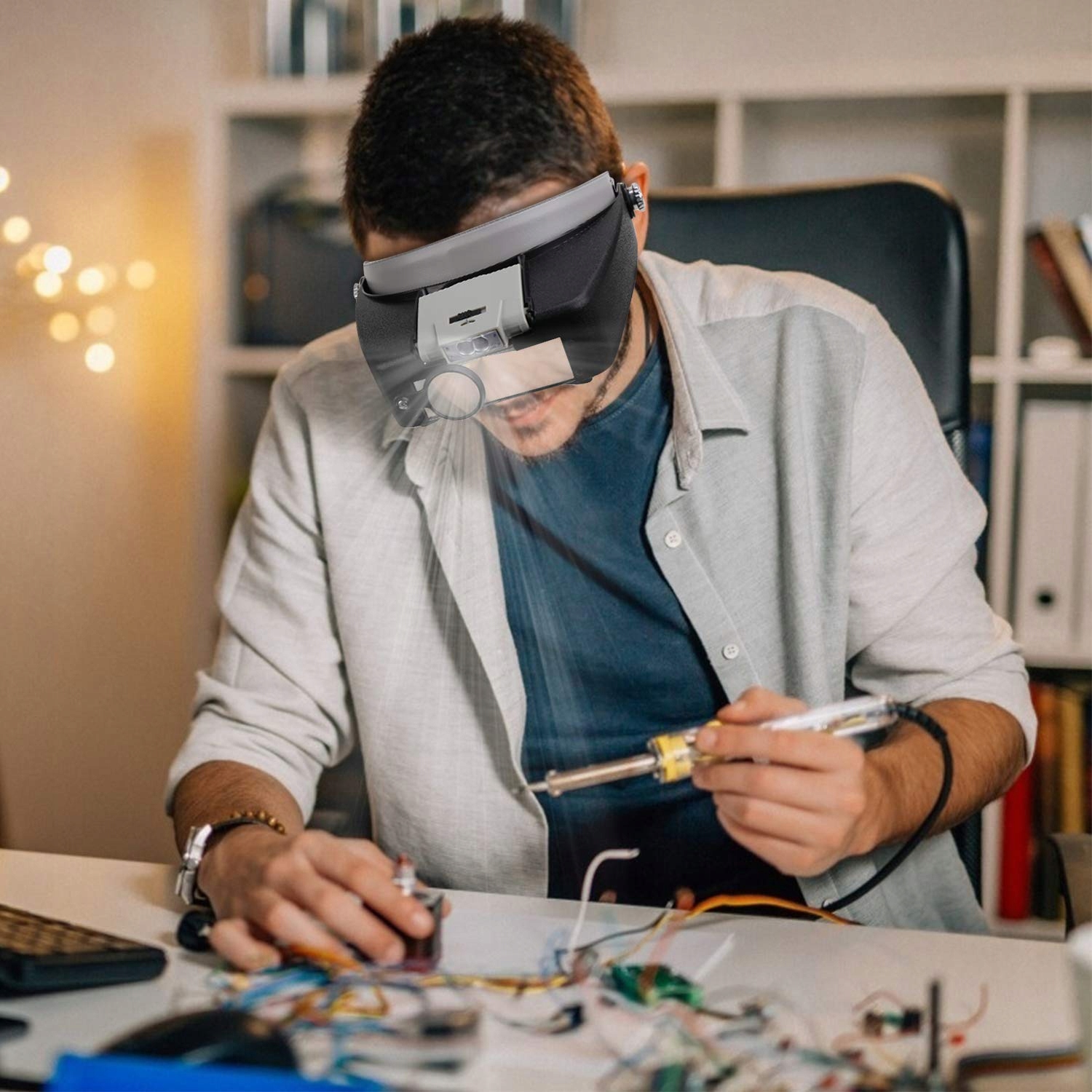 OPASKA NA GŁOWĘ Z 2 DIODAMI LED LUPA SZARA - Import z systemu magazynowego