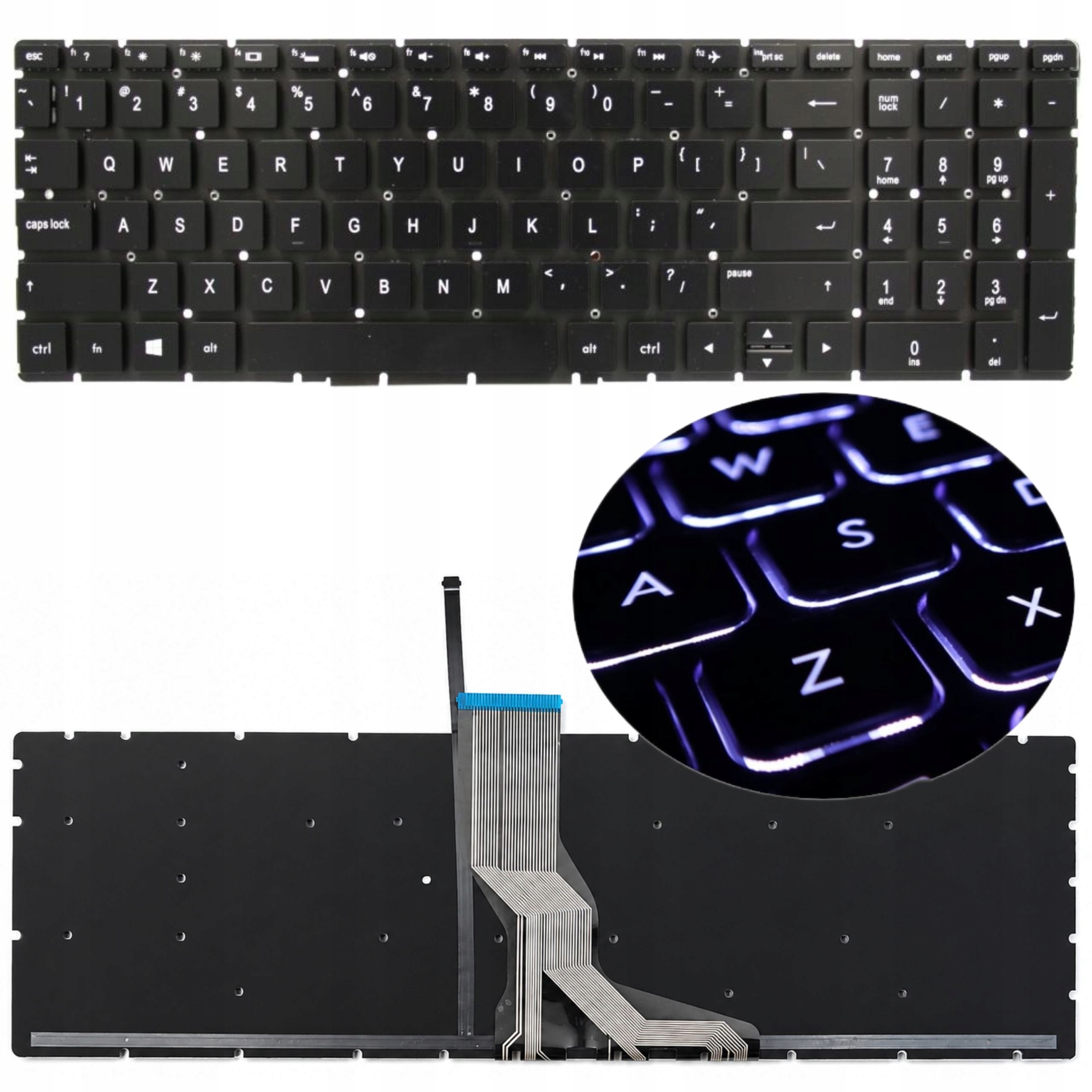 KLAWIATURA DO HP 250 G6 255 G6 15S-EQ 15S-FQ LED PODŚWIETLANA BEZ RAMKI CZARNA BŁYSZCZĄCA - Klawiatury do laptopów