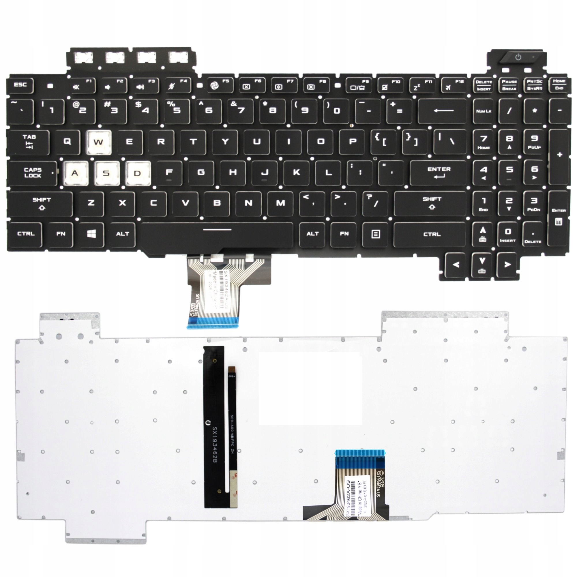 KLAWIATURA DO ASUS FX505DU FX505DY FX505DD FX505DT FX705 FX705GM BIAŁY LED BEZ RAMKI US CZARNA - Klawiatury do laptopów