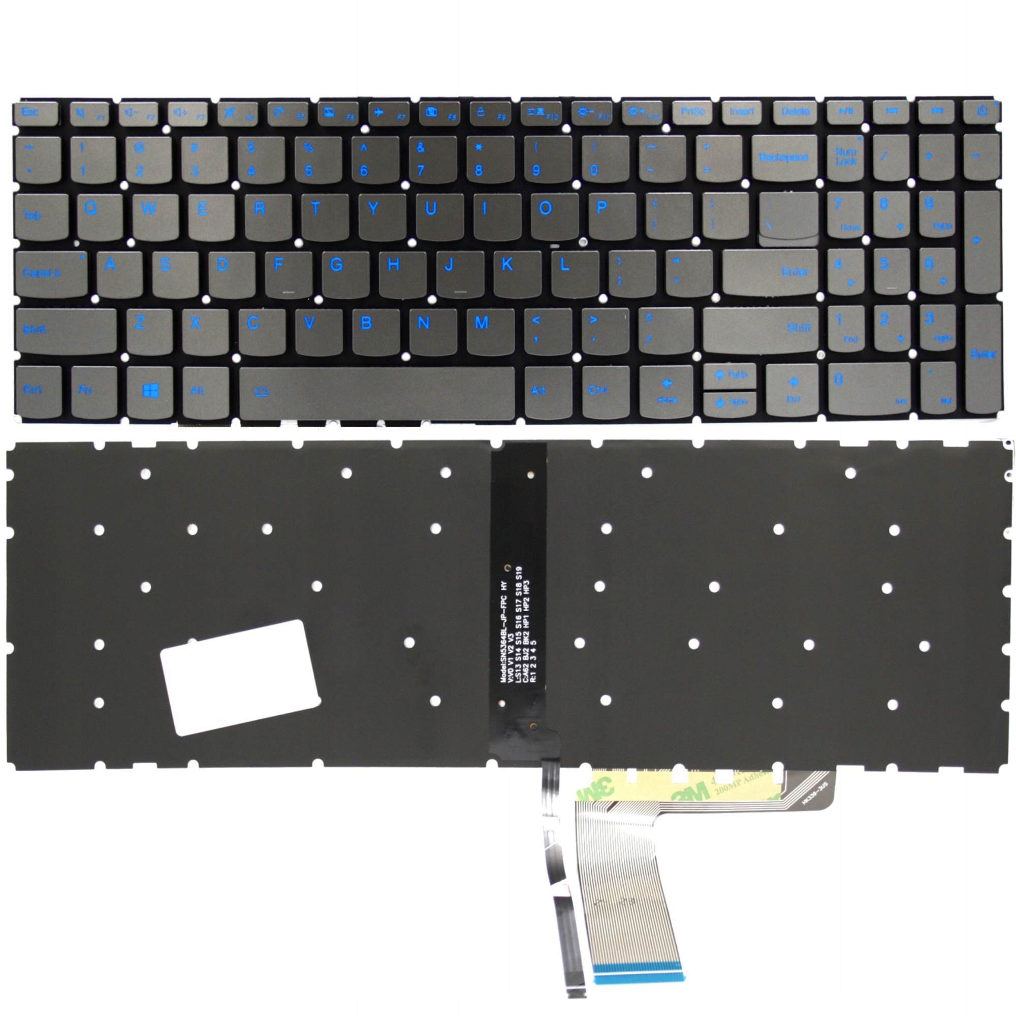 KLAWIATURA LENOVO IDEAPAD L340 L340-15 L340-17 L340-15IRH L340-17IRH LED BEZ RAMKI SZARA NIEBIESKIE NAPISY - Klawiatury do laptopów