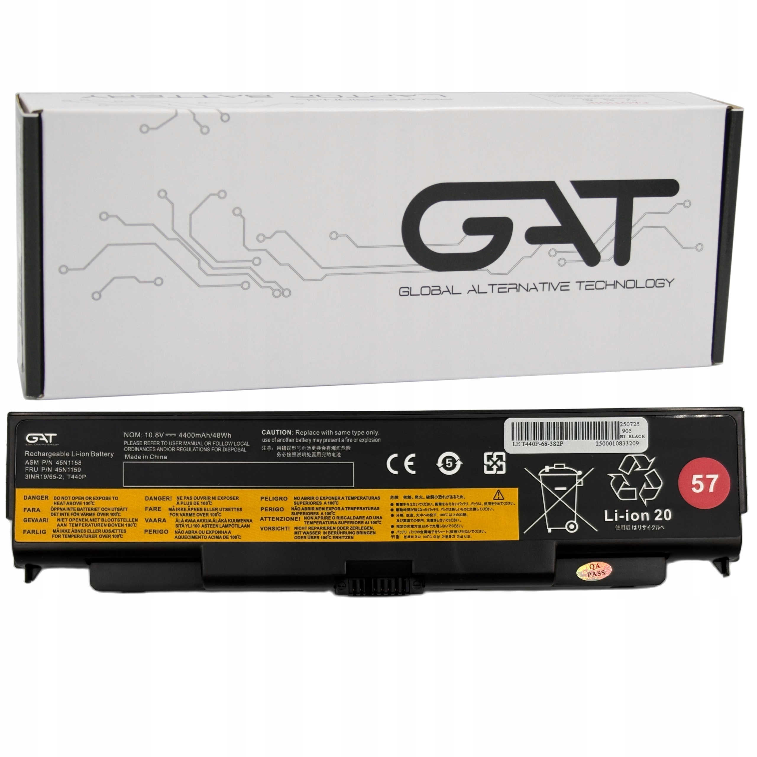 BATERIA 45N1153 45N1160 LENOVO T440P T540P W540 W541 L440 L540 4400mAh 10,8V CZARNA 45N1158 45N1159 - Baterie do laptopów