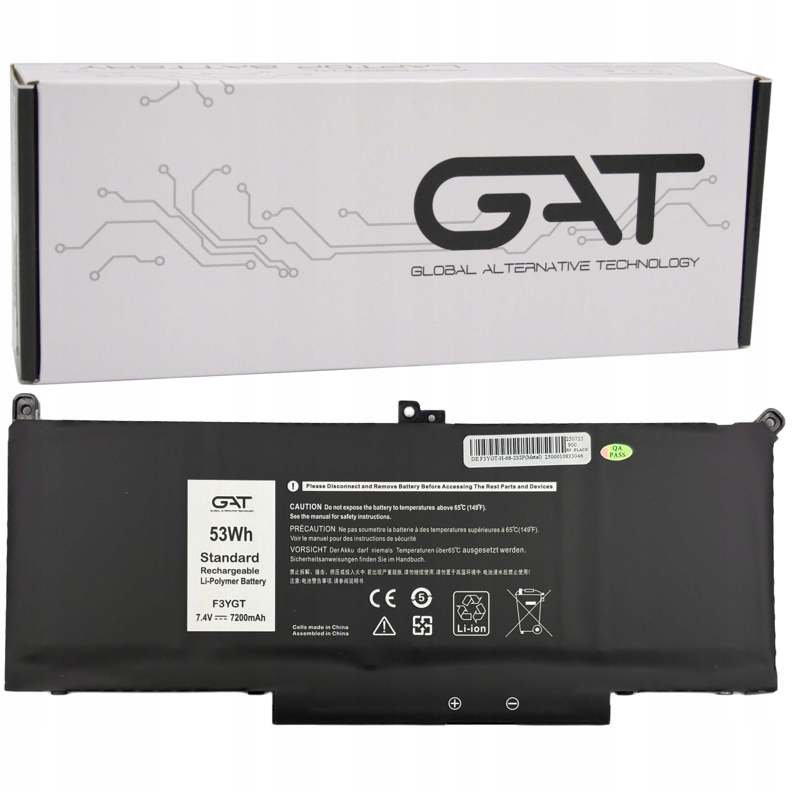 BATERIA F3YGT DM3WC DELL LATITUDE 7280 7290 7380 7390 7480 7490 7200MAH 7,4V - Baterie do laptopów