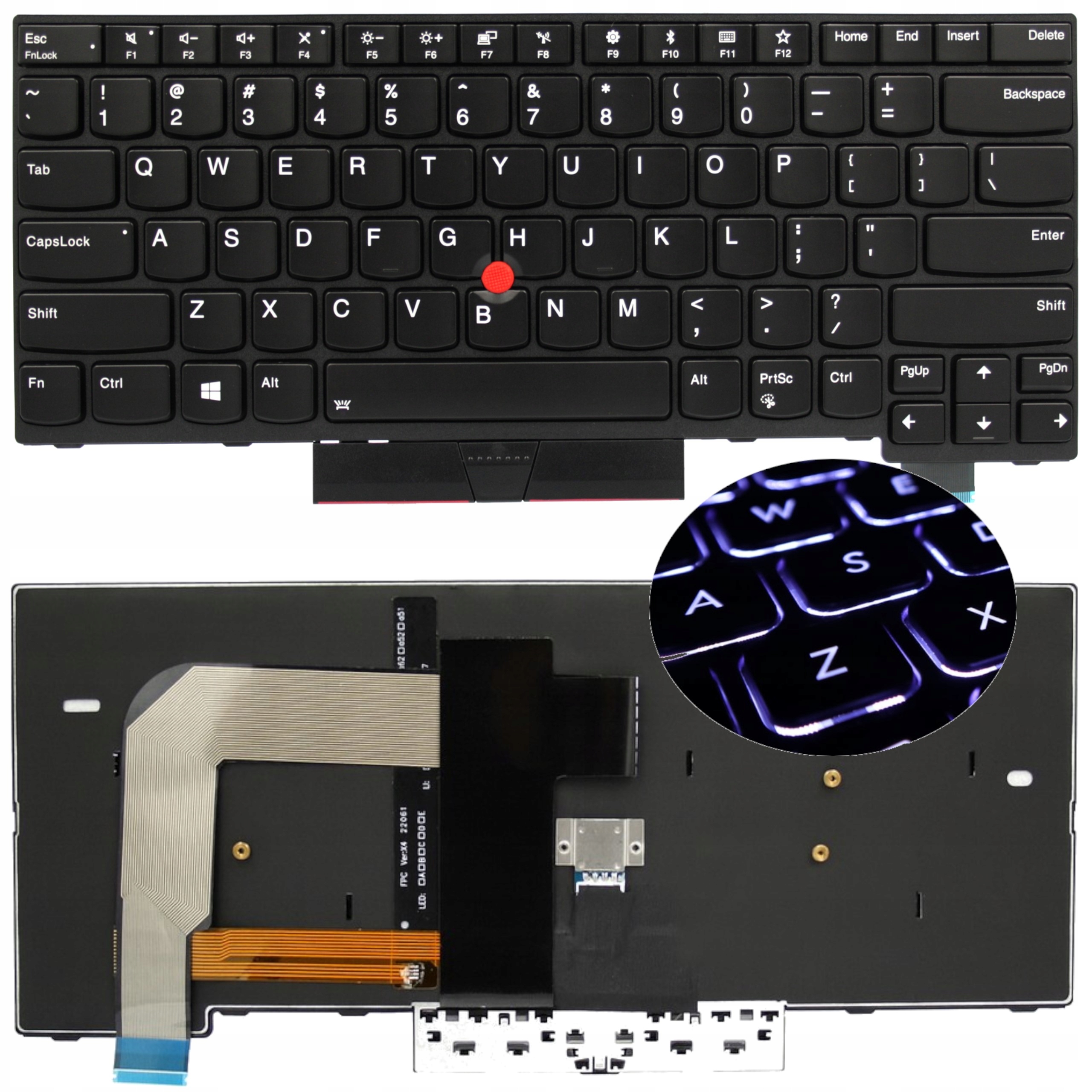 LENOVO US CZARNA THINKPAD T470 T480 A475 A485 LED RAMKA TRACKPOINT - Klawiatury do laptopów