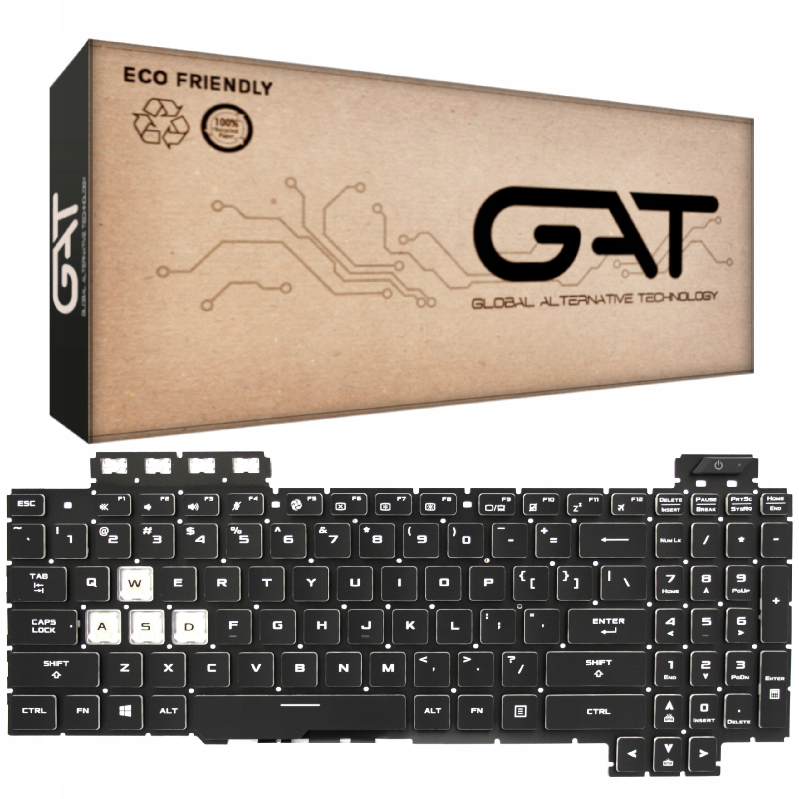 KLAWIATURA DO ASUS FX505DU FX505DY FX505DD FX505DT FX705 FX705GM BIAŁY LED BEZ RAMKI US CZARNA PUDEŁKO GAT - Klawiatury do laptopów
