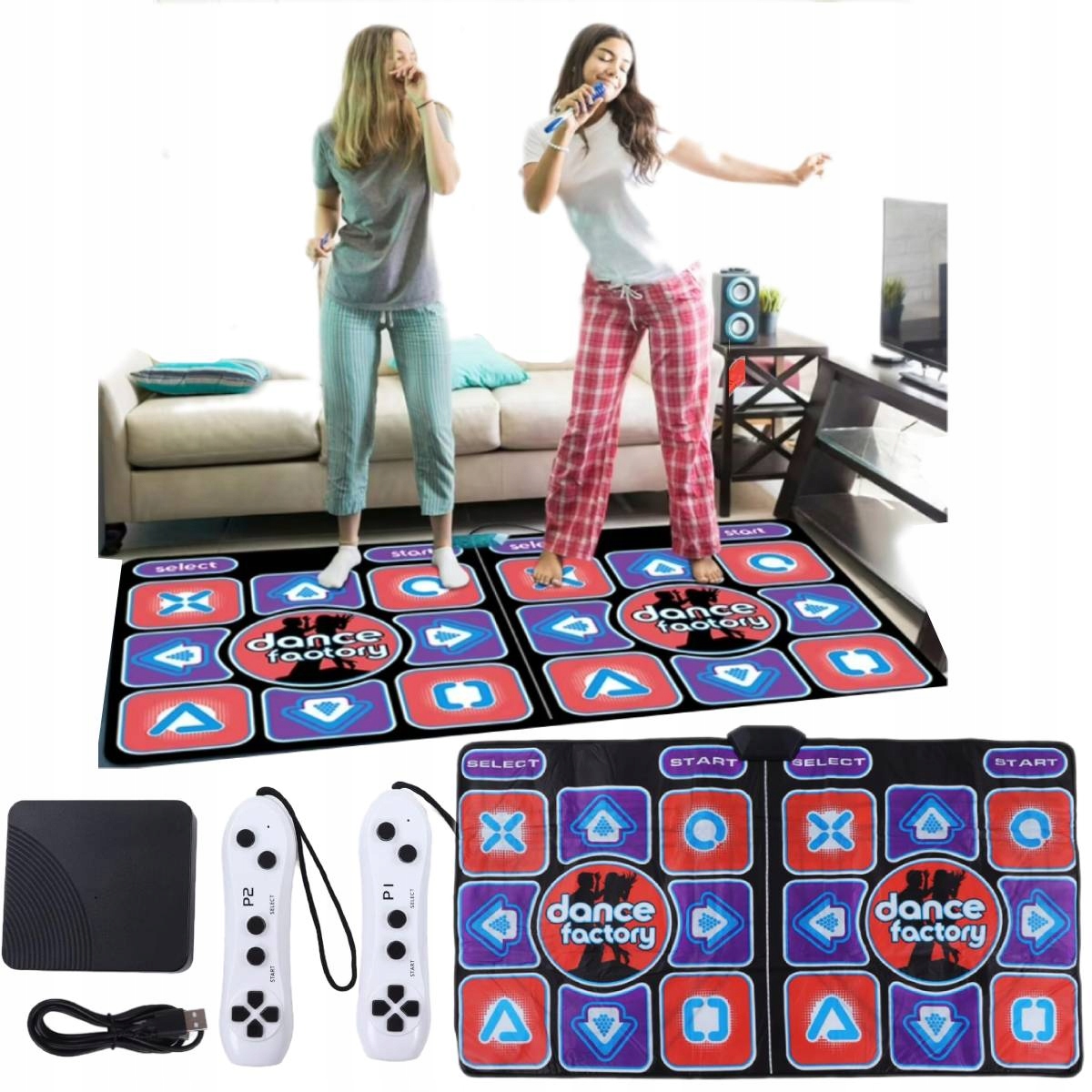 MATA DO TAŃCZENIA PODWÓJNA HDMI 164x93 CM Z ANTYPOŚLIZGOWĄ POWŁOKĄ 2 KONTROLERY - Gry i zabawy
