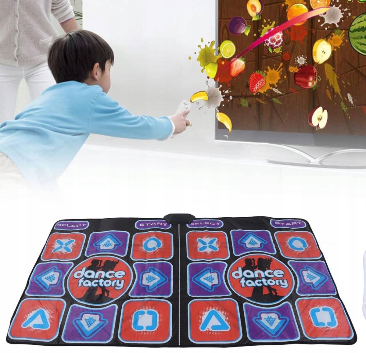 MATA DO TAŃCZENIA PODWÓJNA HDMI 164x93 CM Z ANTYPOŚLIZGOWĄ POWŁOKĄ 2 KONTROLERY - Gry i zabawy