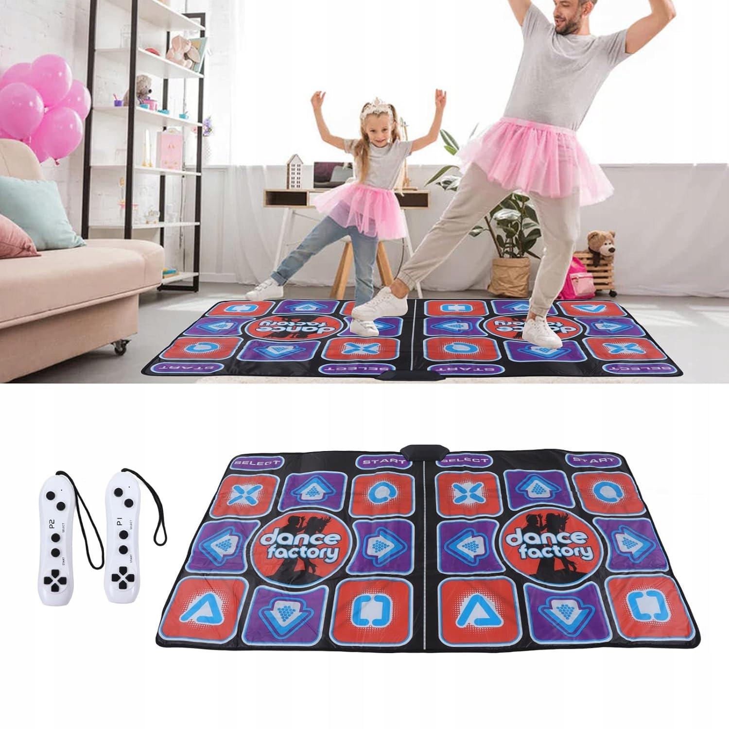 MATA DO TAŃCZENIA PODWÓJNA HDMI 164x93 CM Z ANTYPOŚLIZGOWĄ POWŁOKĄ 2 KONTROLERY - Gry i zabawy