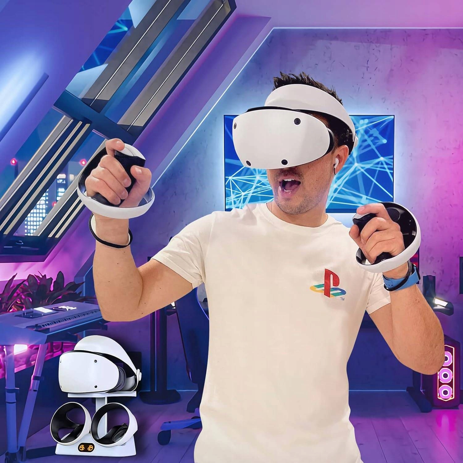 STACJA ŁADUJĄCA ZE STOJAKIEM NA OKULARY VR DO PS VR2 - Akcesoria rtv agd