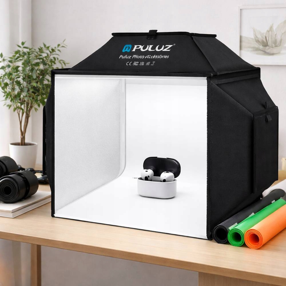 NAMIOT BEZCIENIOWY STUDIO FOTO 40 CM PULUZ 72W 5500K 4 TŁA: CZARNY, POMARAŃCZOWY, BIAŁY, ZIELONY) - Akcesoria fotograficzne