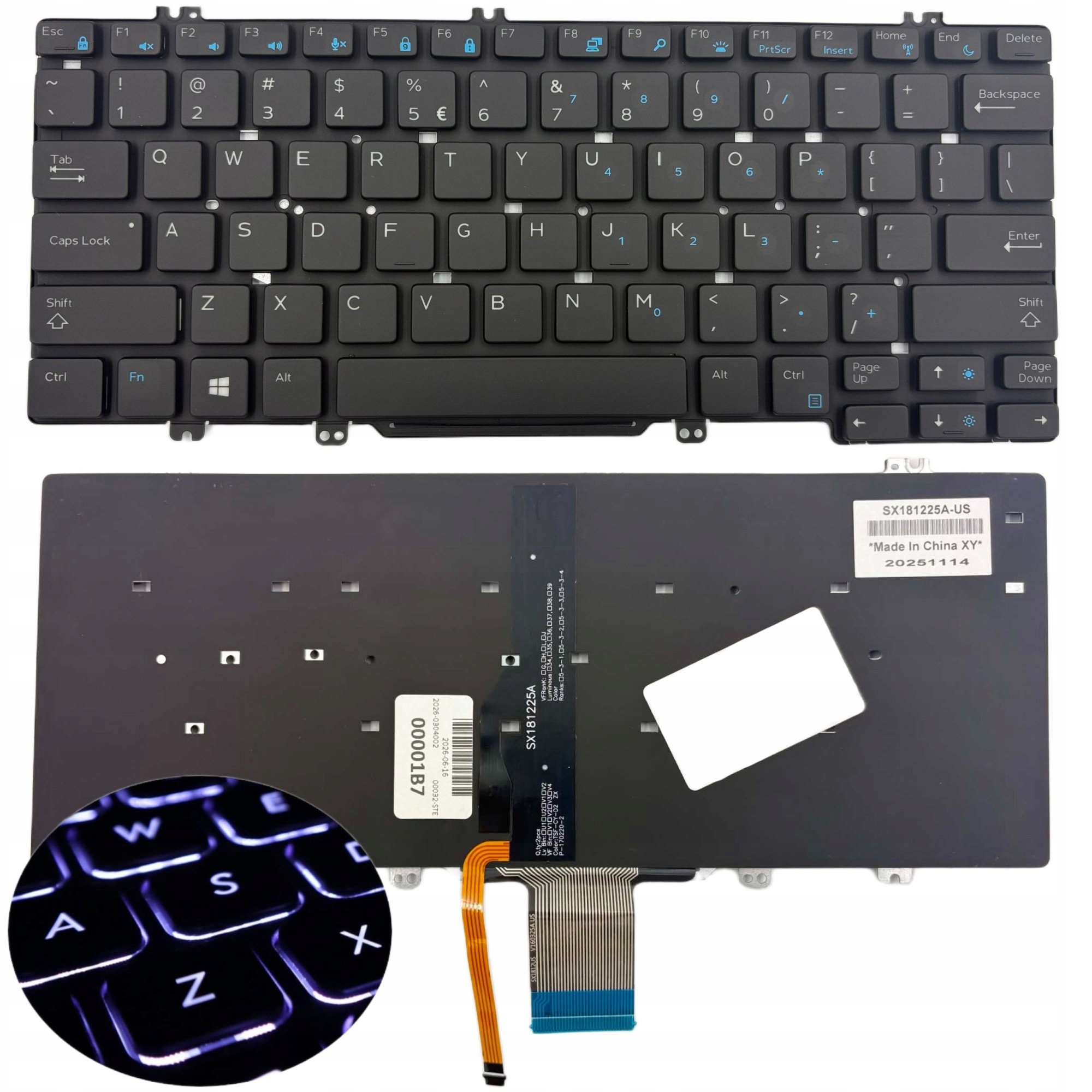 DELL US CZARNA LATITUDE 7380 7389 7390 7280 7290 5280 5288 5289 5290 Z PODŚWIETLENIEM LED - Klawiatury do laptopów