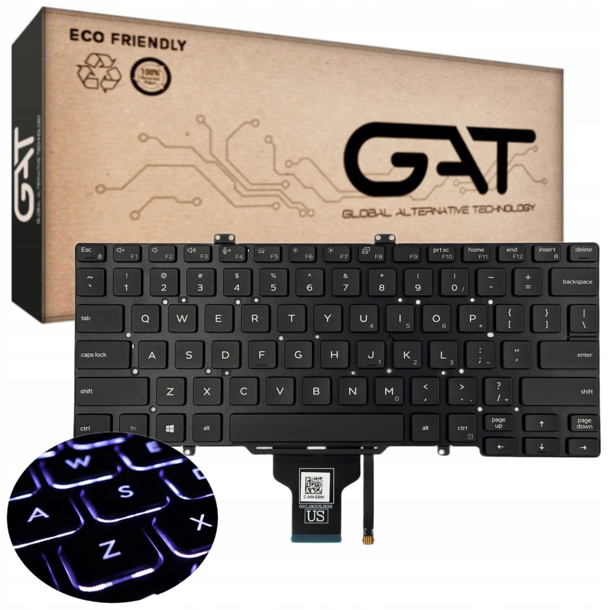 DELL US CZARNA LATITUDE 3400 5400 5410 7400 RN86F 0RN86F Z PODŚWIETLENIEM LED + OPAKOWANIE KGAT - Klawiatury do laptopów
