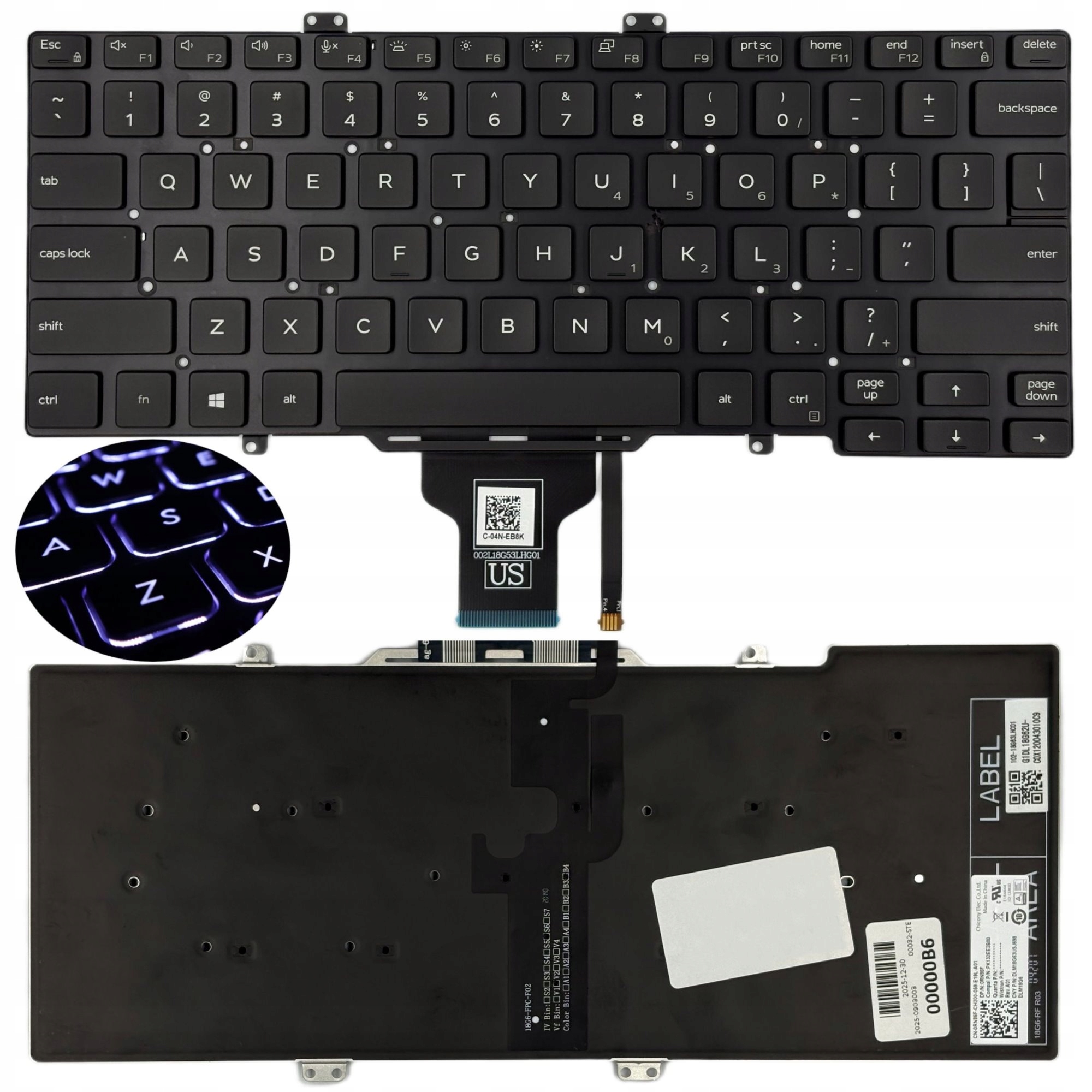 DELL US CZARNA LATITUDE 3400 5400 5410 7400 RN86F 0RN86F Z PODŚWIETLENIEM LED + OPAKOWANIE KGAT - Klawiatury do laptopów