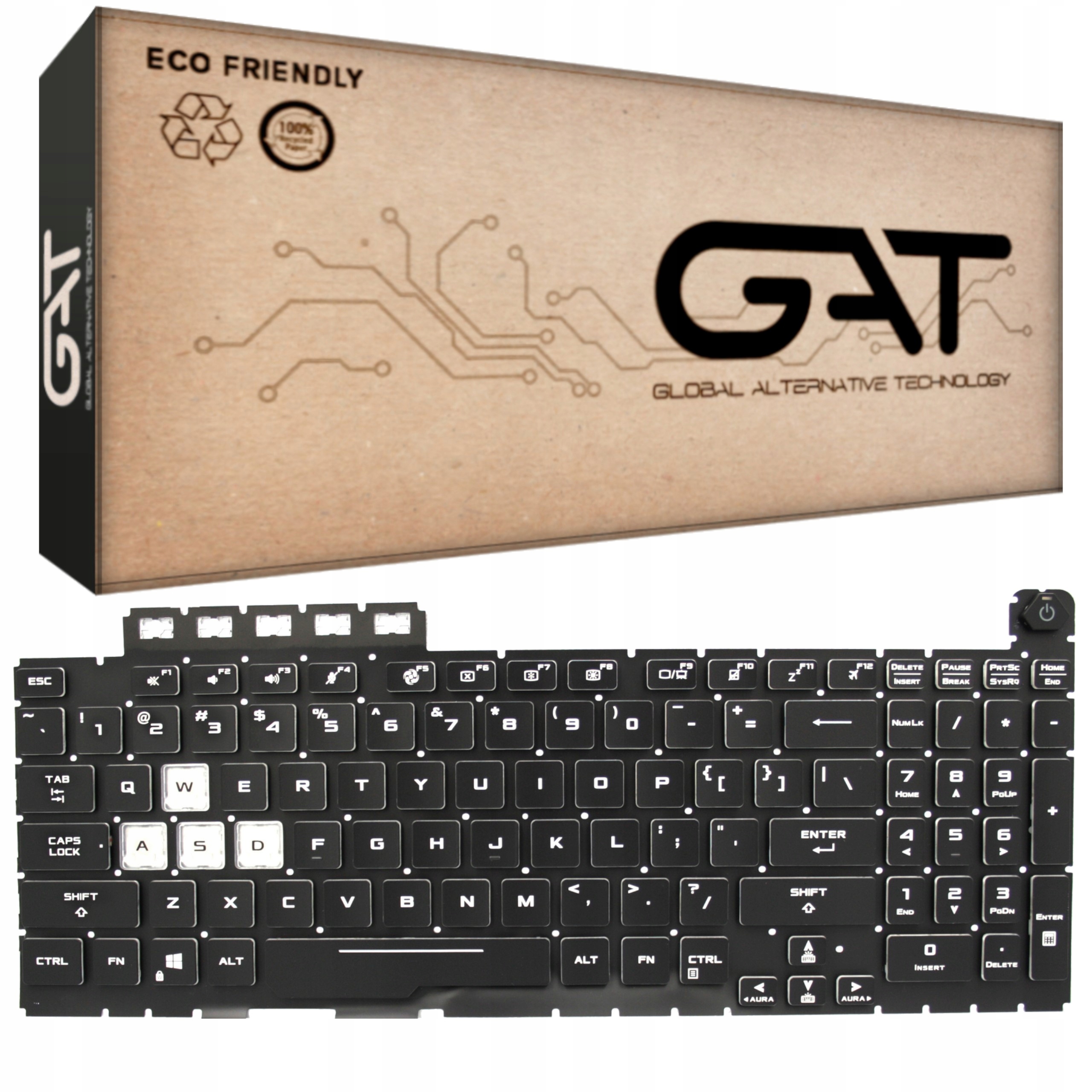 KLAWIATURA DO ASUS US CZARNA TUF GAMING F15 FX506H FX506HM FX506HC FX506HE LED RGB BEZ RAMKI PUDEŁKO GAT - Klawiatury do laptopów