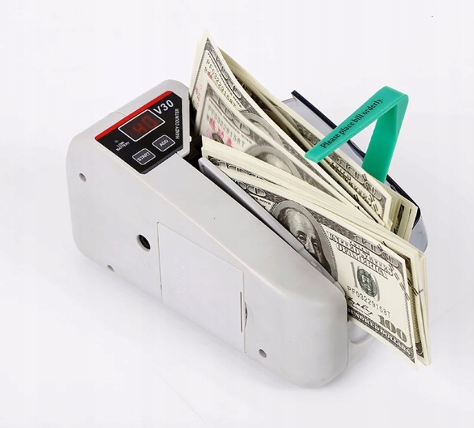 LICZARKA DO BANKNOTÓW NA BATERIE BIAŁA V30 Z ETUI I ZASILACZEM + 4 SZTUKI BATERII BLOW - Akcesoria elektroniczne