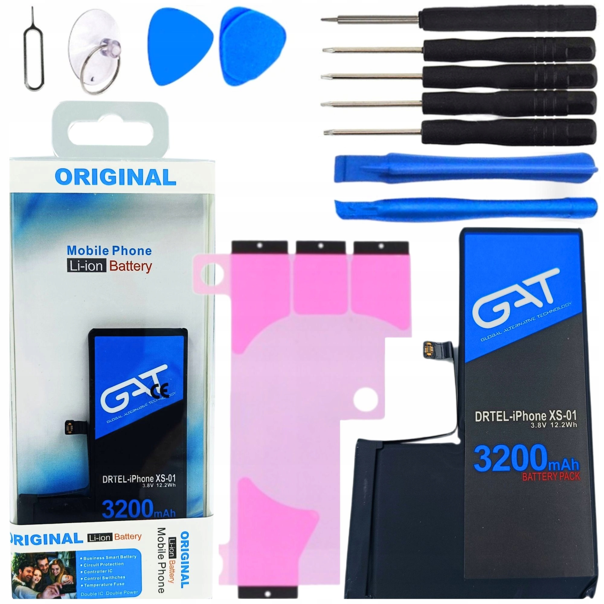 BATERIA IPHONE XS A1920 A2097 A2098 GAT 3200 MAH PLUS NAKLEJKA MONTAŻOWA Z ZESTAWEM NARZĘDZI - Import z systemu magazynowego