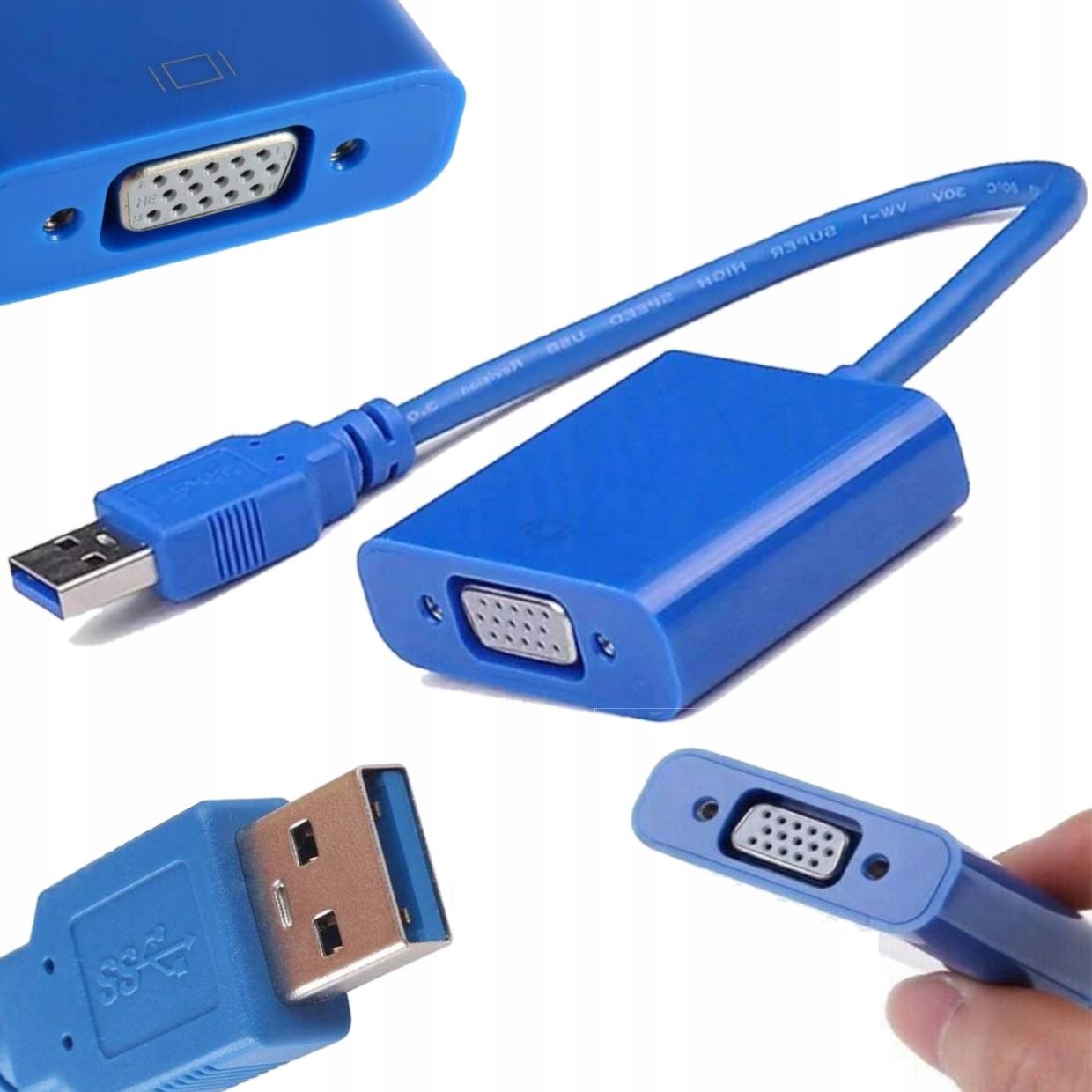 PRZEJŚCIÓWKA KONWERTER ADAPTER Z USB 3.0 DO VGA - Kable i USB adaptery