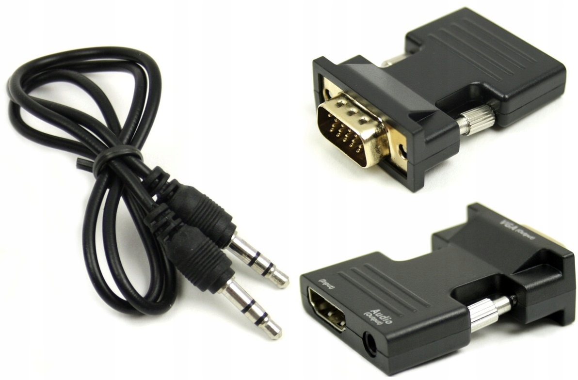 PRZEJŚCIÓWKA HDMI DO VGA I AUDIO MINI JACK Z KABLEM MINI JACK 3,5MM - Kable i USB adaptery